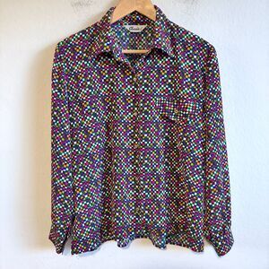 CHARMIN Vintage 90s Geometric Multicolor Retro Indie Button Down Top Womens S-M